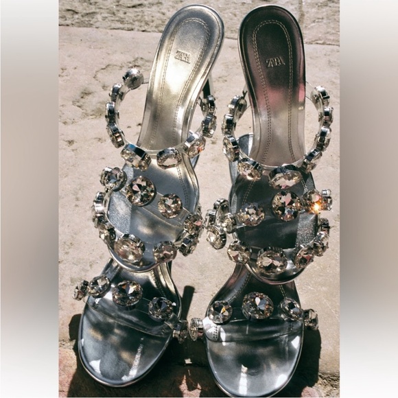 Zara Silver Crystal-Embellished Heels sandals - Picture 13 of 15